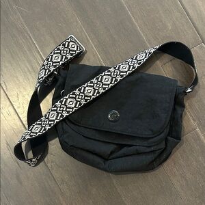 Black Crossbody Bag with Patterned Strap